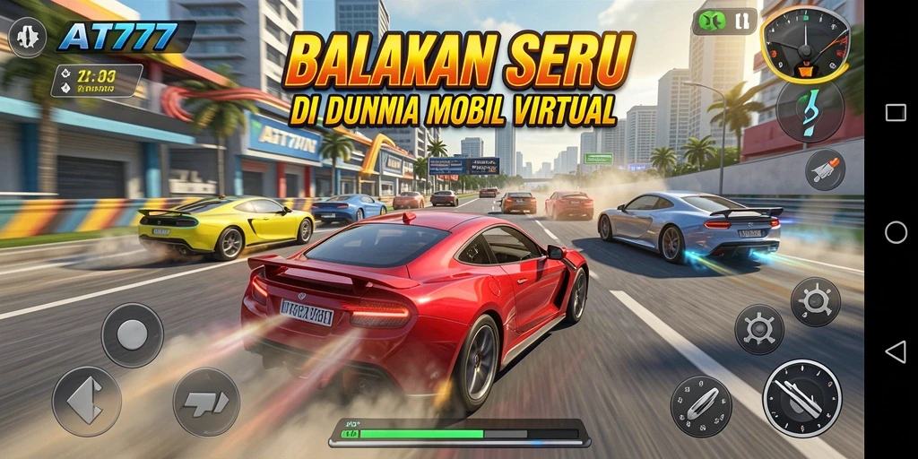 Tangkapan layar gameplay AT777 menunjukkan aksi balapan yang intens dan mendebarkan.