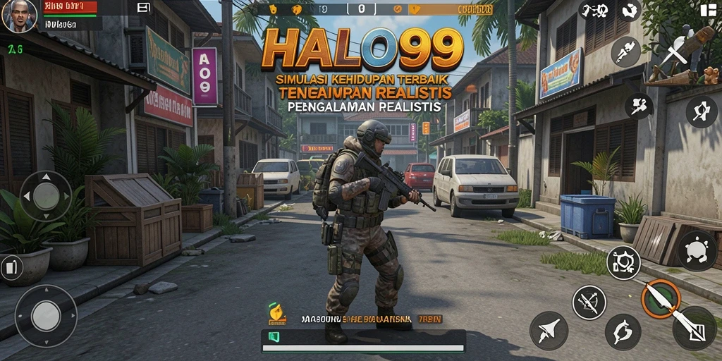 Tampilan gameplay HALO99 yang menarik dengan elemen simulasi kehidupan.