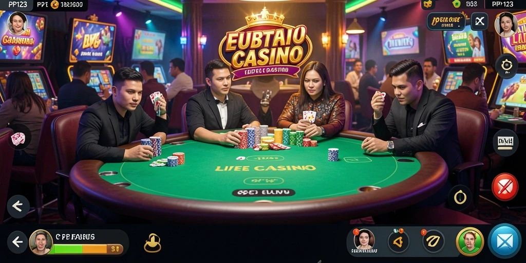 Gameplay seru PP123 dengan dealer live dan pemain lain.