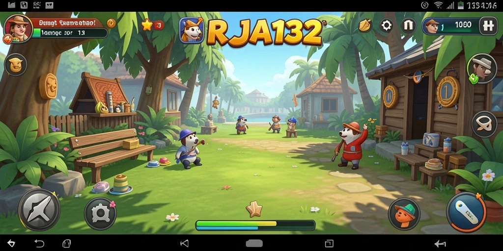 Tampilan utama game RAJA132 dengan karakter yang ceria.