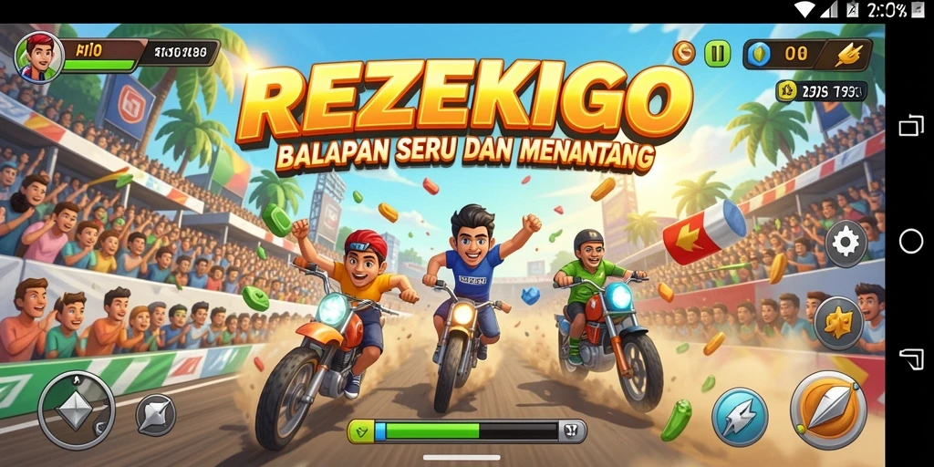 Gameplay menarik di REZEKIGO dengan balapan seru dan mobil cepat.