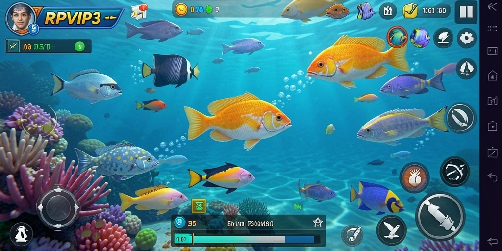 Screenshot gameplay RPVIP3 menampilkan aksi seru menembak ikan.