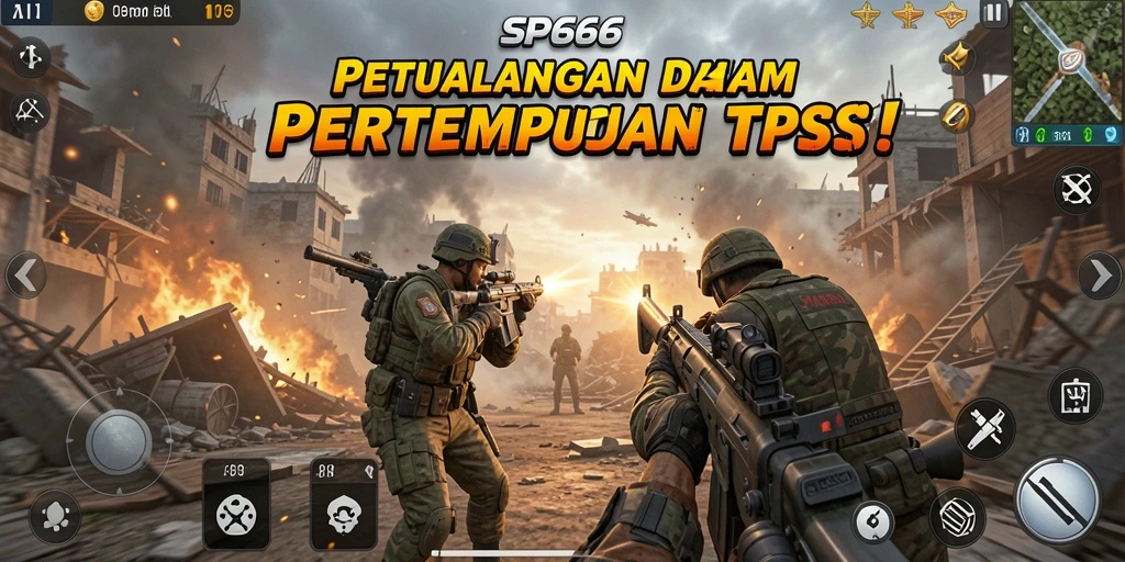 Screenshot SP666 menampilkan aksi pertempuran mendebarkan di lingkungan yang detail.